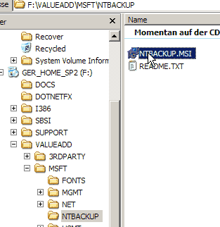 ntbackup auf der Windows-CD