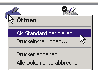 Kontextmenü aufrufen, Standarddrucker umstellen