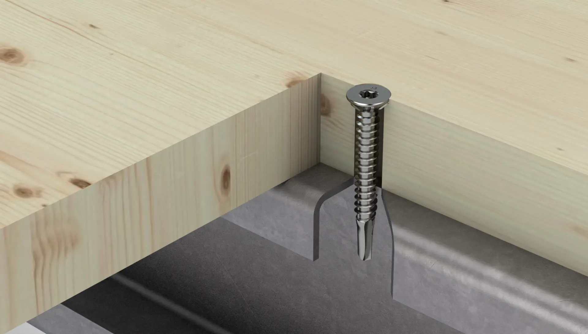 Spezialschraube zur Befestigung von Holz auf Stahlunterkonstruktionen